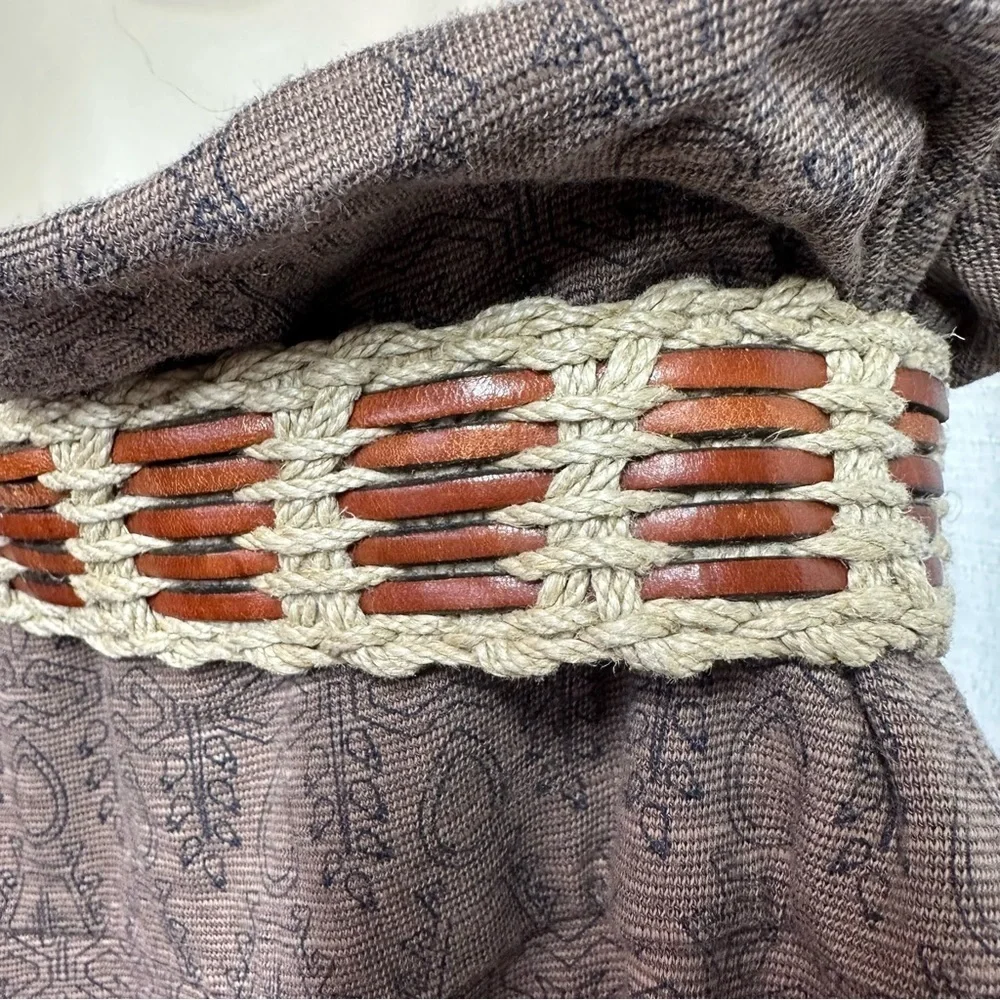 Vintage Liz Claiborne Boho Brown Leather Crochet Jute Interwoven Belt Size Small